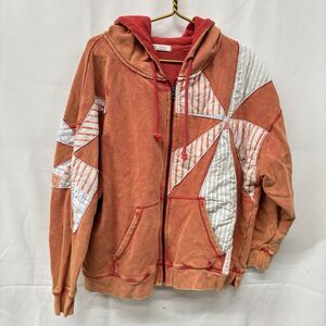 We the Free PEOPLE Oversized Zip Up Hoodie Sweatshirt QUILTED PINWHEEL SZ SM